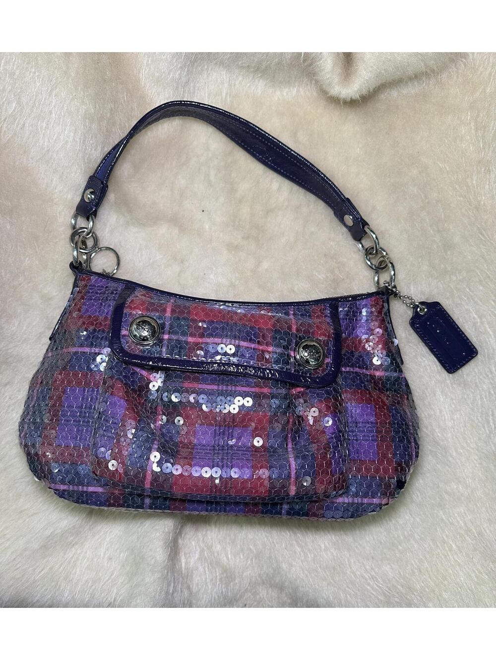 Y2K Rare Coach Poppy #16048 Sequined Tartan shoulder bag and wristlet